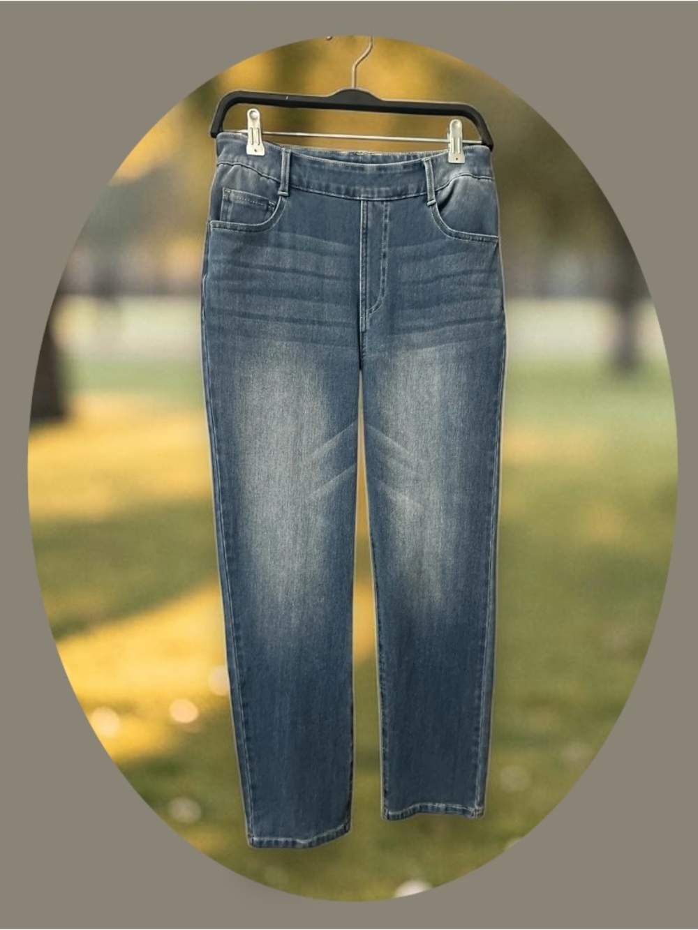 Halara Super Stretchy Pull On Jeans. Straight Leg. Medium Wash. Size: Medium Reg